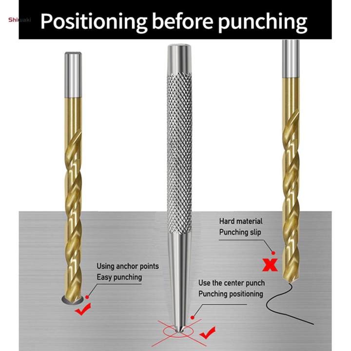 High Carbon Steel Center Hole Punch, Center Punch Tools Automatic Center Punch Borehole Drill Bit Non Slip Knurling Handle