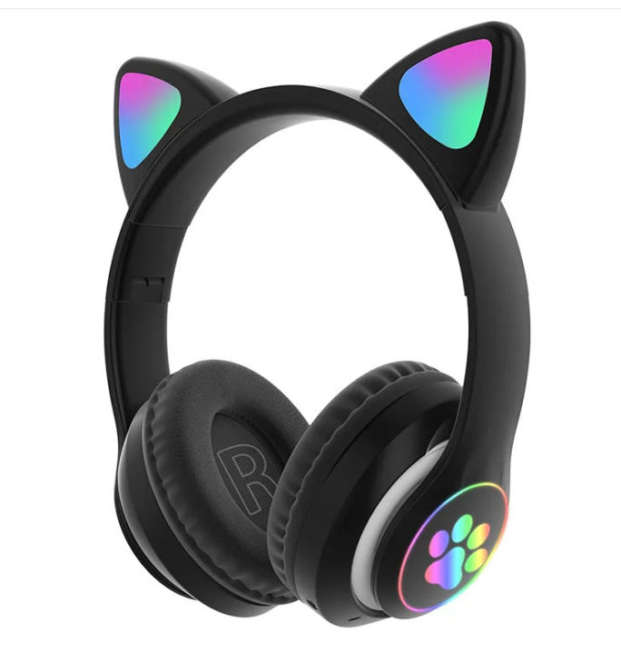 KT-M16 HD+ SOUND Cat Ear Headphone STN 28 Bluetooth 5.0 Stereo Headset Audio Device Noise Canceling and Microphone Support TF Card Dual Connection with RGB Flashing Light