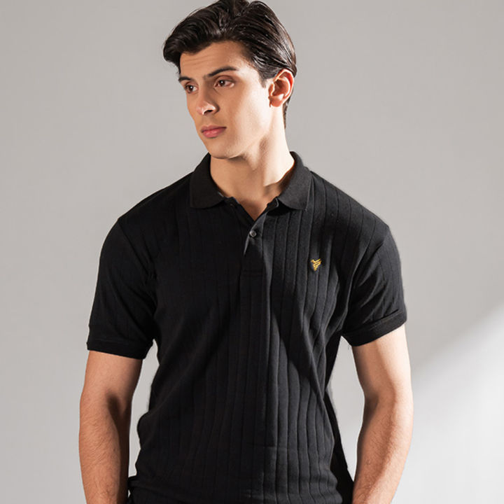 FITTED Black Drop Needle POLO Shirt for Men