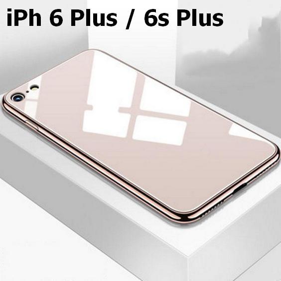For iPhone 6 Plus / 6s Plus Luxury Hybrid Tempered Shine Back Glass with Soft Silicone Bumper Cover