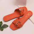 Women Fashion Luxurious Glowup Buckle Slides Style Flat Slippers, Sandal Perfect for Summer Wear - Comfortable and Stylish for Any Occasion Red, Orange. 