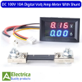 DC 100V 100A 3 Digit 5 Wires Red-Blue Digital LED Display Voltmeter With Shunt DC Volt/Amp Indicator by Electrica. 