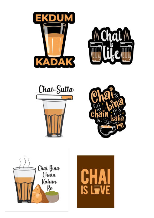 Chai Sticker - 3 inch x 2 inch - Pack Of 6 Sticker | Daraz.pk
