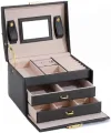 Two Layer Jewelry Organizer Box for Women – PU Leather Large Storage Case with Lock – Classic Style – All Season. 