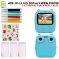Ahmii Mart. Pocket Inkless Mini Printer - 3 x Thermal Paper Roll With Colour Markers & Stickers Print - 1080P Instant Camera Printer 2.8 inch IPS Screen, Front and Rear Dual Lens Camera - Thermal Portable Wireless Mini Printer For Kids -Blue. 