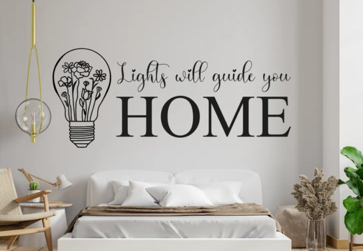 Size 2 x 1 feet- Lights will guide you home motivational quote wall adhesive sticker for girls, boys, office, students, home ,living room decor decoration - Rising arts