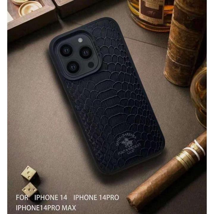 Santa Barbara Polo & Racquet Club ® Elegant Knights Series Genuine Leather Back Case Cover for Apple iPhone 14 Pro Max
