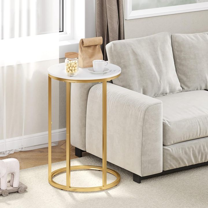 Function Home C Table End Table, C Shaped Sofa Side Table, Couch Tables That Slide Under, Snack Accent Table for Living Room Bedroom Small Space