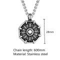 Antique Steel Vikings Runes Compass Necklaces Mens Norse Icelandic Symbol Pendant Amulet Helm of Awe Male Scandinavian Jewelry. 