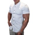 Canis-Men Casual Shirt, Solid Color Short Sleeve Lapel Neck Slim Fit Button-Down Leisure Tops. 