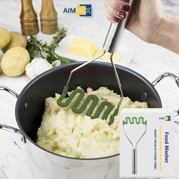 Silicone Potato Masher, Stainless Steel Handle & Core, Food Mashers Kitchen Utensil, Vegetable Ricer & Avocado Blender, Scratch-Resistant & Heat-Resistant