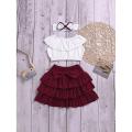Toddler Girl Ruffle Trim Top And Bow Skirt With Headband ( Fabric Cotton) ( Size 03 Month To 5 Yrs). 