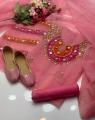 New Fancy Dress for women – Organza Shirt, Plain Kataan Silk Trouser and Organza Dupatta. 