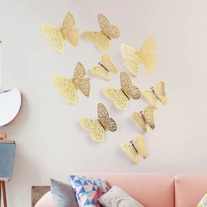 Pack of 12 3D Hollow Butterfly Wall Stickers Bedroom Living Room Home ...