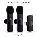 ( Not Support Tecno and Infinix ) K9 Dual Microphone Mic Plug & Play USB Type C Plug Wireless Lavalier Microphone | Mini Lapel Microphone Wireless Mic For Recording YouTube_Facebook_ Interview Auto Sync Noise Reduction NO APP or Bluetooth Needed- Dual Mic. 