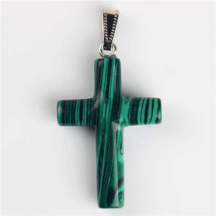 1.6inches Tiger eye Natural grey Malachite Cross Pendants Pendulum Chakra healing Reiki Stone For Neck Jewelry Free pouch