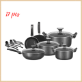 Gift Pack King Cookware set-Non Stick Cookware Smart Set-17 Pcs cookware set with glass lids and 6 spoons.. 