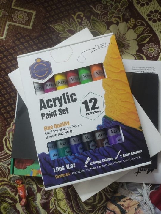 Acrylic Paint Acrylic Paint Set for Canvas, Wood, Fabric, Leather, Cardboard, Paper and Crafts, 12 Vibrant Acrylic Colors 30ml