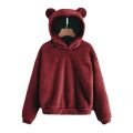Cute Long Sleeve Bear Ear Hoodies Solid Color Outwear Plush Hoodies Pullover Clothes Fuzzy Fleece Sweatshirt Winter. 