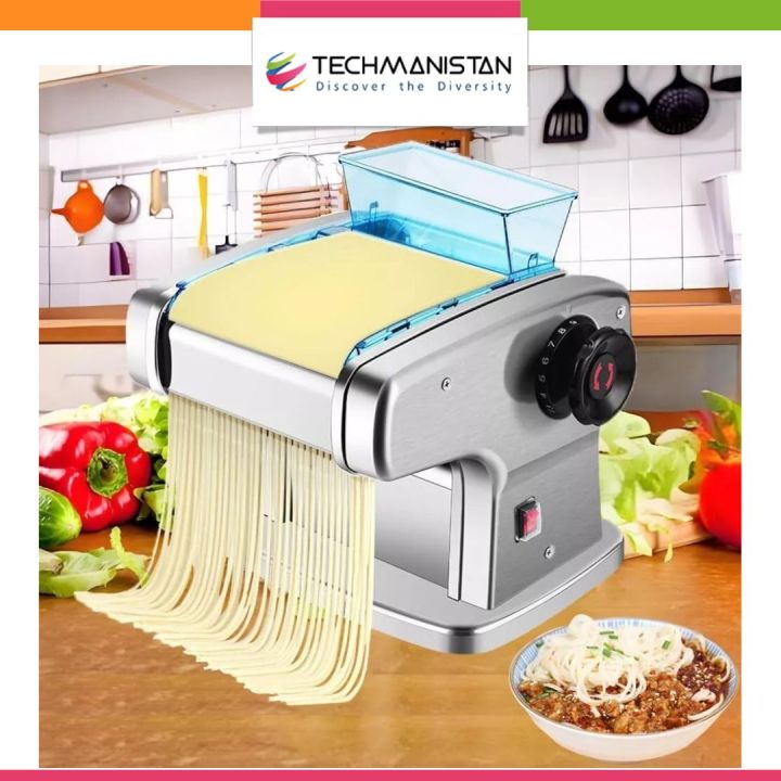 Techmanistan Electric Pasta Machine, Noodle Maker, Stainless Steel Pasta Maker Machine, Pasta Roller Machine, for Spaghetti Ravioli Home Use, Silver, 135W