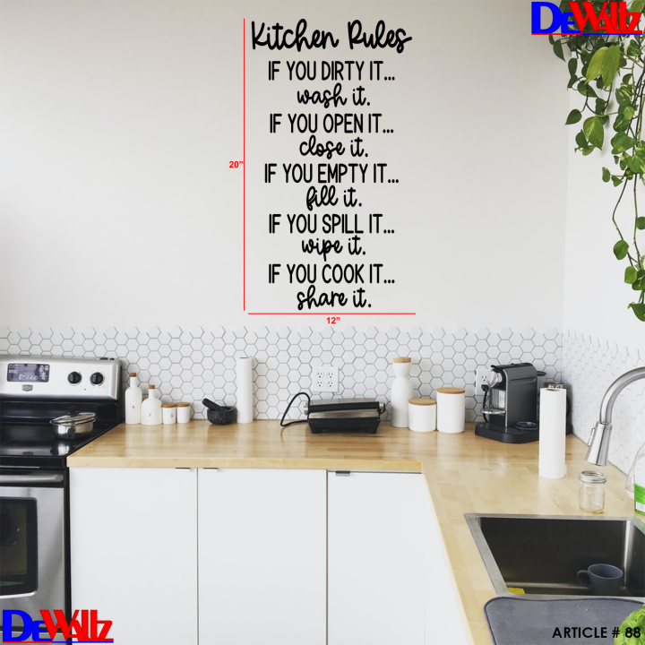 DeWallz # 88 Kitchen Rules for Home Kitchen Wall Art Decal Sticker