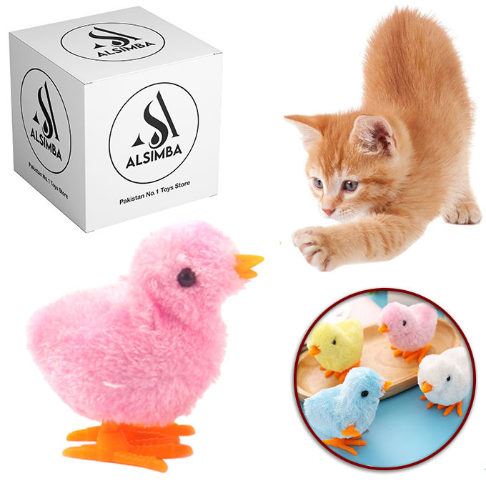 1 Pcs Pet Cat Toys Jumping Walking Hopping Cartoon Plush Chicken Toy Size Approx. 4 Inch - Pink
