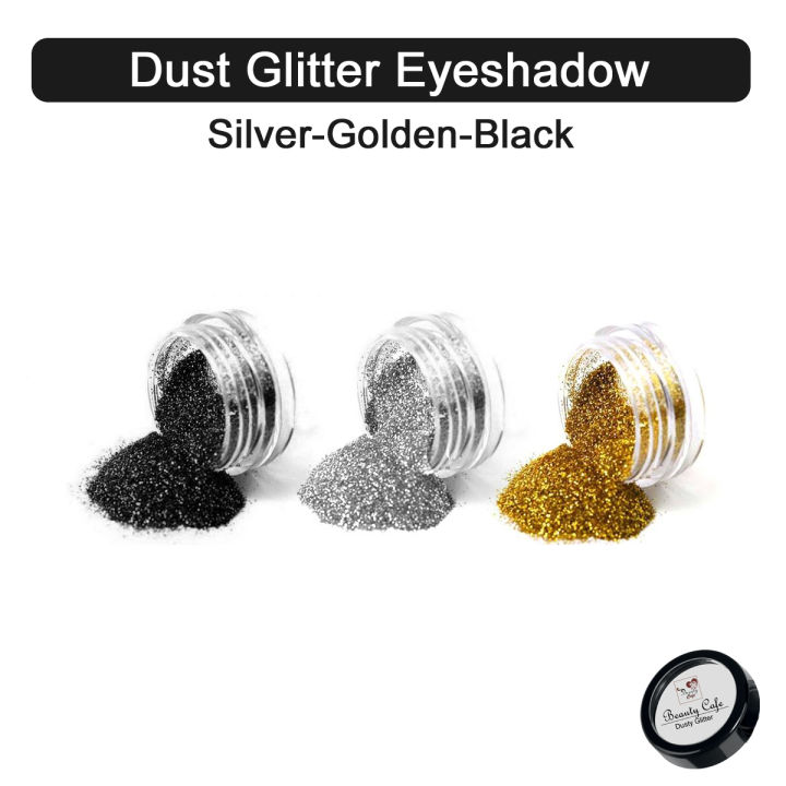 3 Pcs Silver Black and Golden Color Dust Glitter Powder Eyeshadow Makeup Palette - Loose Pigment Sparkling Dusty Eye Shadow - Shiny Shimmer Eyeshade Nail Art Eye Shade Kit