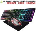 RGB Gaming Keyboard & Gaming Mouse & Mousepad 3 in 1 Combo Pack - 7 Colour Wired RGB Mouse and Keyboard Set - USB Wired Pack For PC & Laptop - Black. 