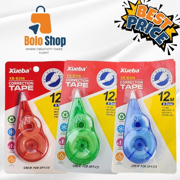 High Quality Correction Tape For Instant Corrections 12m x 5mm - Large, Correction Tape - Pack of 1Pcs Correction Tape 12 Meter X 5 MM, for Journal, Correction Pen, Whitener for Correction, Stationary Items, Correction Pen Tape