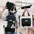 4pcs/set College Student  Fashion School Backpack Multiple Pockets Large Capacity  school bag Canvas Casual for Teenage Girls. 