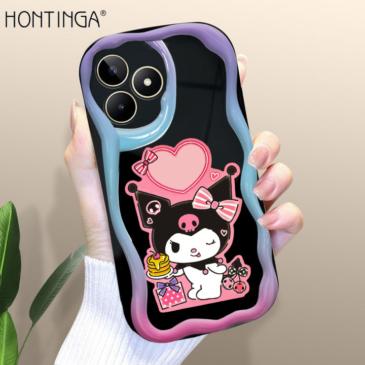 Hontinga for Realme C51 C53 Realme Note 50 Back Cover Cartoon Kuromi Pattern Soft Texture Phone Case Wavy Edge Silicone Cover