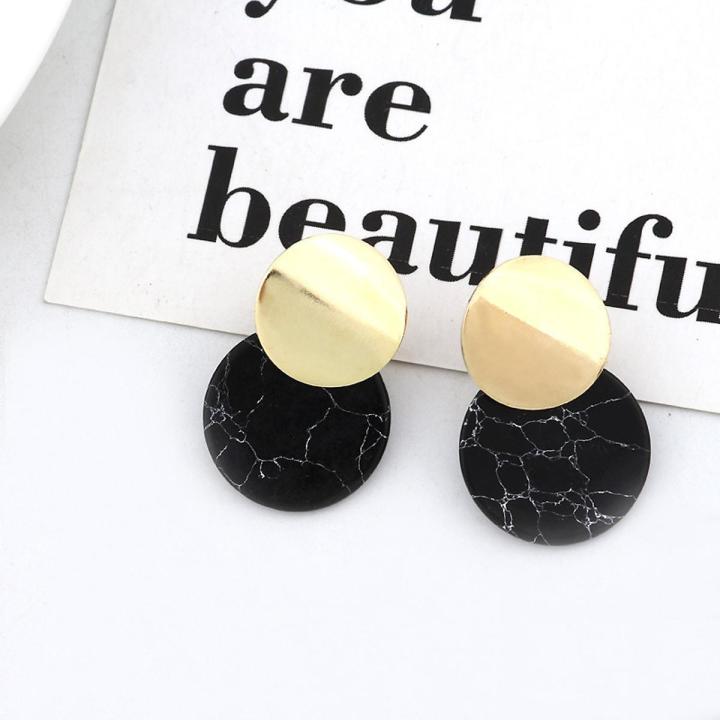 Korean Style Stone Design Round Acrylic Earrings