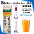 Vitamax Hand Blender 1000W Electric Stainless Steel Stick Blender with 4 Blades  2 Speed Levels  Ice Crushing, Smoothies, Soups & More  Powerful & Durable Kitchen Appliance  Model VM-616. 