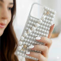 Infinix Smart 9 Back Cover for Girls Luxury White Pearl & Rhinestone Clear Case | 3D Bling Diamond Studded Soft TPU  Pouch Cover. 