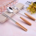 Portable Utensils Set with Case-4 Pieces Wood Handle Reusable Flatware Set Fork Spoon Stainless Steel Portable Travel Utensil Set for Travel/Camping Office Lunch with Carry. 