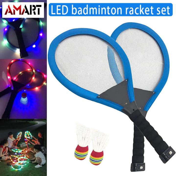 Family Entertainment Outdoor Night Light Training LED Badminton Racket Sets Sport