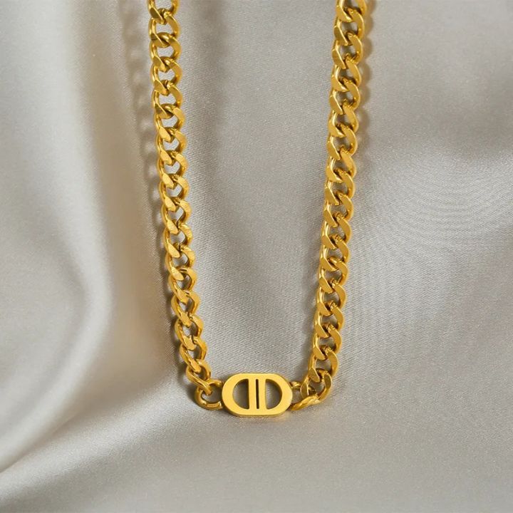 Gold%20Thick%20Chain%20Double%20D%20Letter%20Alloy%20Necklace%20Fashion%20Design%20Bracelet%20Accessories%20-%20Image%203