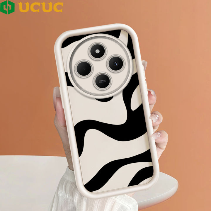 UCUC for Redmi 14C Back Cover Black White Stripes Ladder Camera Soft Rubber Protection Phone Case