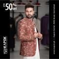 Crimson & Gold Masoori Prince Coat for Men | Kapok Groom. 