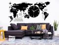 World Map Wall Clock with Whole World Maps, Planes, Human Art, Airplanes, Stars, Country & Ocean Names, World Map Wooden Wall Clock for Home and Offices, 3D Design Self Adhesive. 
