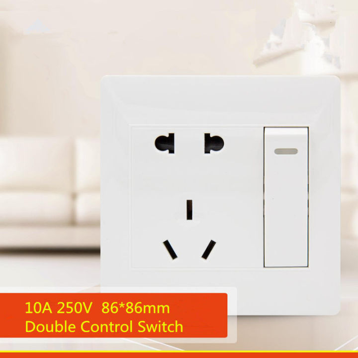 【Sunflower EGR】1PCS YT1801 Flush Receptacle Five hole socket+One Button Double Control Switch 86*86MM Outlet
