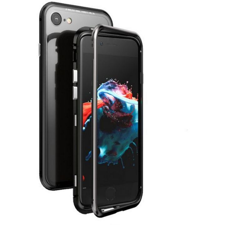 Apple iphone 6s Plus Magnetic Adsorption Case Metal Frame Tempered Glass Back with Built-in Magnet Cover