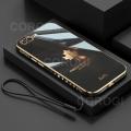 For iPhone 8 Plus / iPhone 7 Plus Back Cover with Hand Strap Luxury Shiny 6D Plating Maple Leaves Pattern Protective Case Square Bumper Soft Silicone Mobile Phone Cases. 