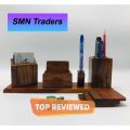 Wooden office Desk Organizer set (6 Tea Coaster/Coasters, Pen Stand and Business Card Holder/mobile stand,) (Brown desk organiser. 