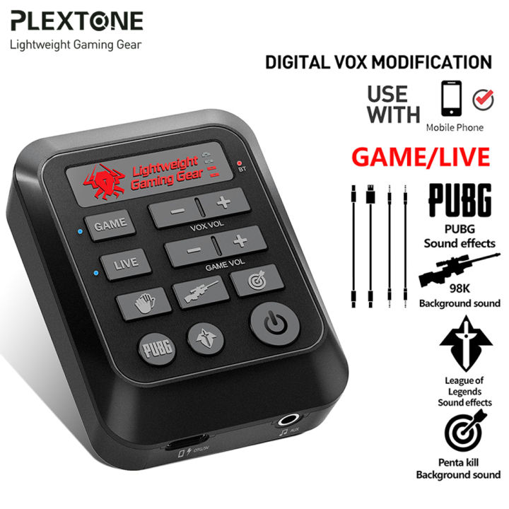 Plextone GS6 Game Live Sound Card Digital Vox Modification Dual Mode Sound Card Mixer With Multiple Sound Modes For Streaming with 3.5mm Interface USB-C Interface For Mobile PS4 PS5 Laptop PC Xbox - Black