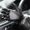 Long Keeper Fashion Black PU Leather Gloves Male Thin Style Driving Leather Men Gloves Non-Slip Full Fingers Palm Touchscreen. 
