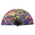 Large Folding Hand Rave Fan UV Fluorescent Gradient Colorful Reflective Foldable Fan Music Festival Dance Fans. 