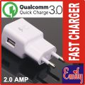 Samsung Original Qualcomm quick charge 3.0 Fast Travel USB Charger 2.1A Amp Adapter For All Latest Mobiles Minimum 1% IN 1 MINUTES. 