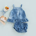 Infant Baby Girl Summer Clothes Set, Tie Dye Sleeveless Ruffled Vest + Elastic Waist Shorts with Bow. 
