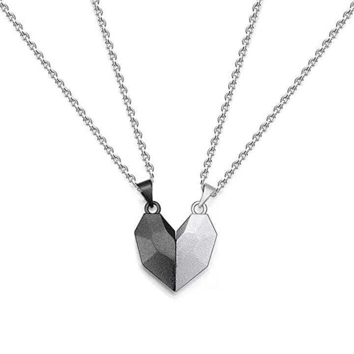 Couple Magnetic Necklace Creative Couple Wishing Stone Heart-Shaped Necklace Sterling Silver Stainless Steel Locket